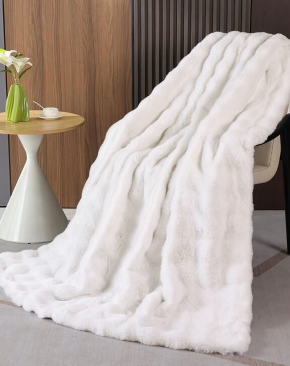 BlanketSolution Fluffy Fuzzy Cozy Faux Fur Throw Blanket for Living Room Cream Beige
