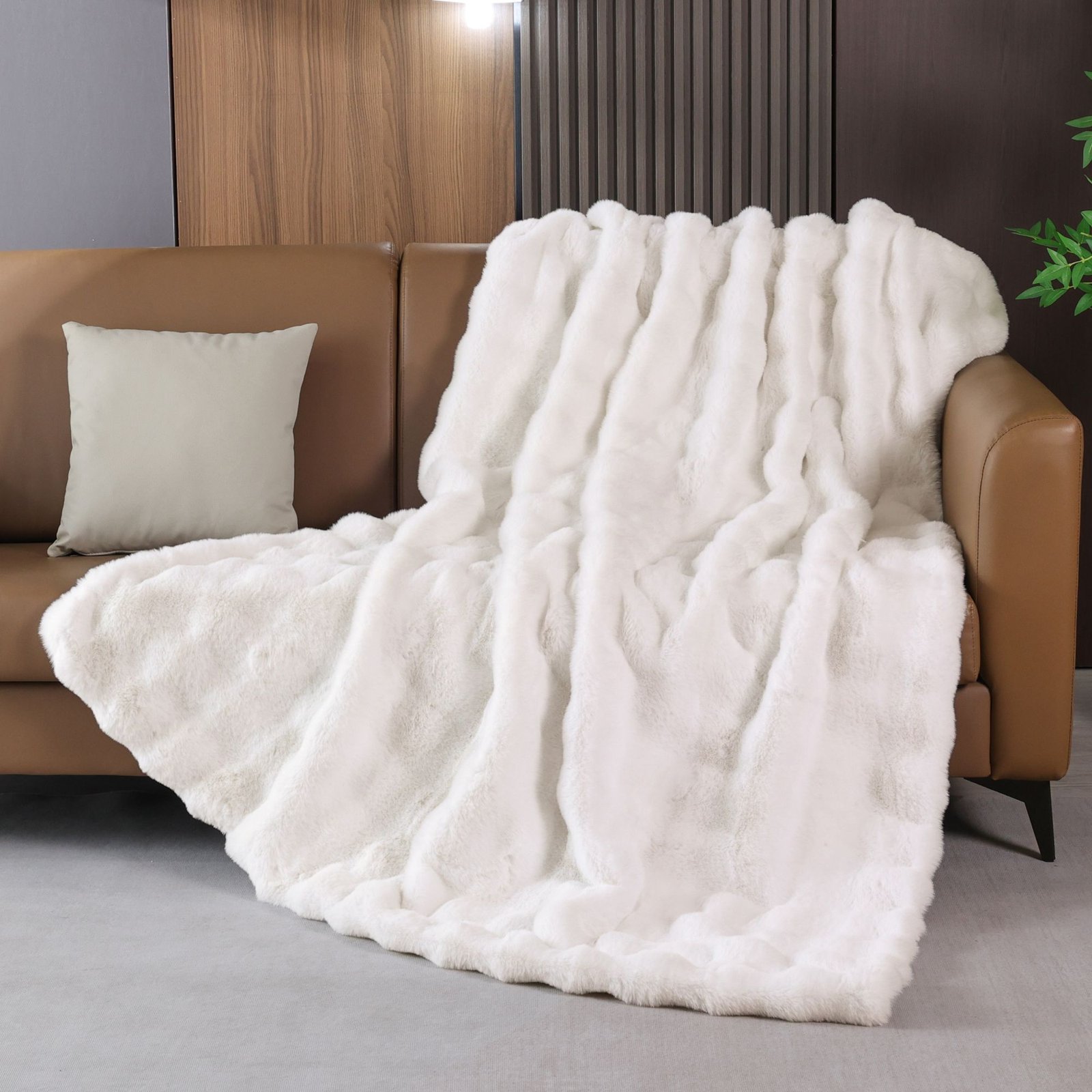 BlanketSolution Fluffy Fuzzy Cozy Faux Fur Throw Blanket for Living Room Cream Beige - Image 2