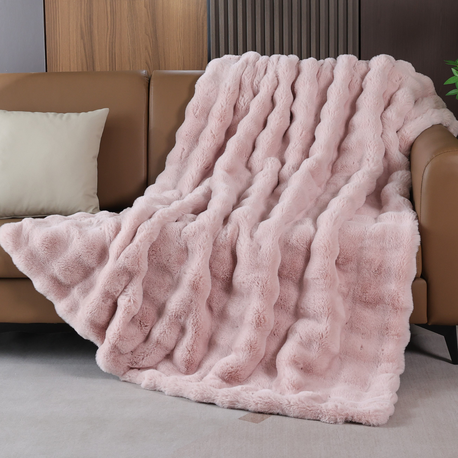 BlanketSolution Pink Fluffy Faux Fur Throw Blanket for Bed Couch