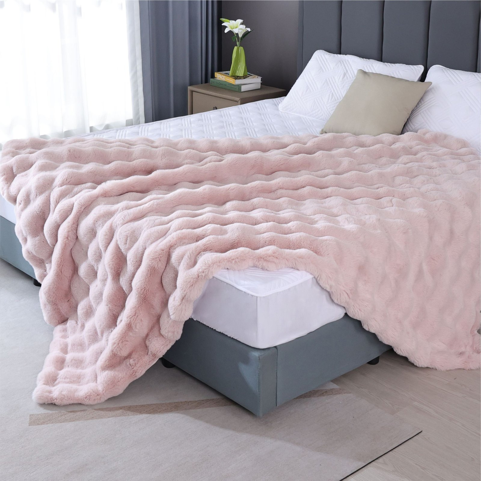 BlanketSolution Fluffy Pink Fuzzy Throw Blankets for Sofa Bedroom - Image 3