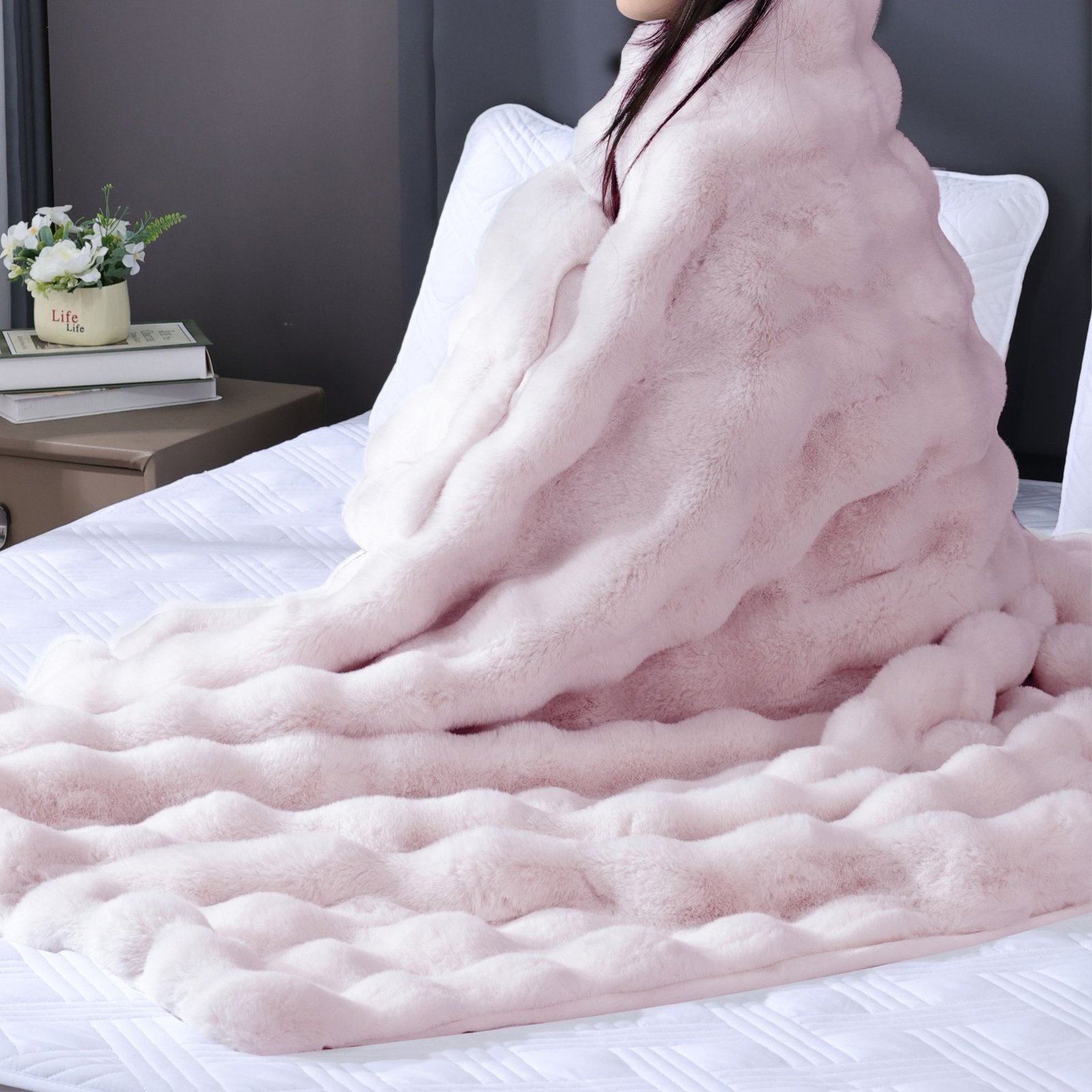 BlanketSolution Fluffy Pink Fuzzy Throw Blankets for Sofa Bedroom - Image 4