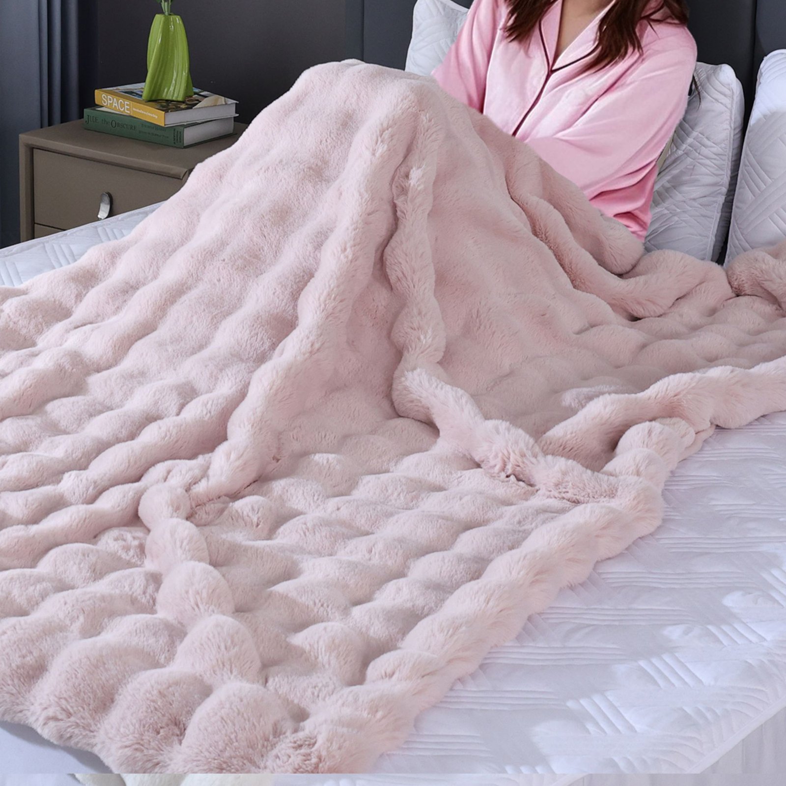 BlanketSolution Fluffy Pink Fuzzy Throw Blankets for Sofa Bedroom - Image 5
