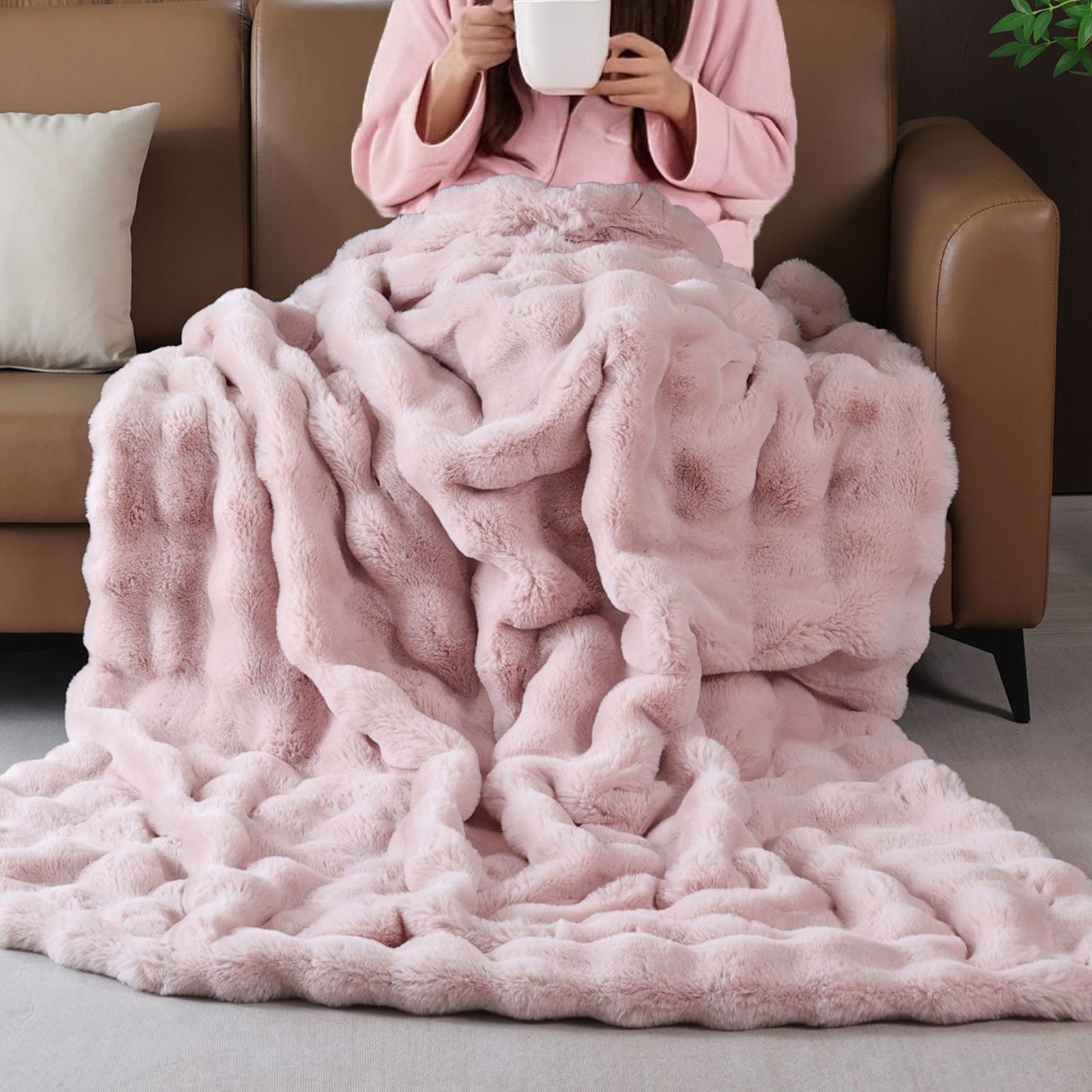 BlanketSolution Fluffy Pink Fuzzy Throw Blankets for Sofa Bedroom - Image 6